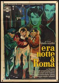 1m136 ESCAPE BY NIGHT Italian 1p '60 Roberto Rossellini, art of top stars by Ercole Brini!