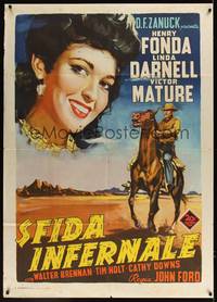 1m153 MY DARLING CLEMENTINE Italian 1p R58 John Ford, different art of sexy Linda Darnell by Manno
