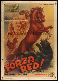 1m161 RED STALLION Italian 1p '48 art of wild horse fighting grizzly bear by Anselmo Ballester!