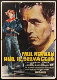 1m188 HUD Italian 2p '63 completely different art of Paul Newman full-length with gun & close up!