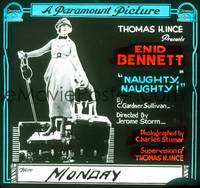 1p034 NAUGHTY, NAUGHTY glass slide '18 great image of Enid Bennett with dog wearing sweater!