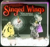 1p040 SINGED WINGS glass slide '22 romantic c/u of Bebe Daniels & Conrad Nagel + cool clown art!