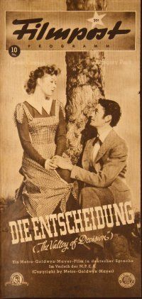 1p167 VALLEY OF DECISION German Filmpost programm '49 pretty Greer Garson romanced by Gregory Peck!