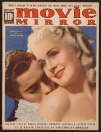 1p059 MOVIE MIRROR magazine August 1938 c/u of Norma Shearer & Tyrone Power by Robert Reid!