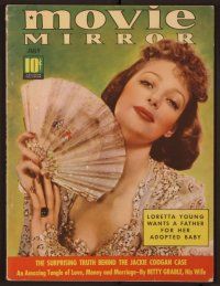 1p058 MOVIE MIRROR magazine July 1938, portrait of sexy Loretta Young with fan by James Doolittle!