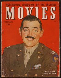 1p109 MOVIES magazine February 1944 great art of Captain Clark Gable returning from overseas!