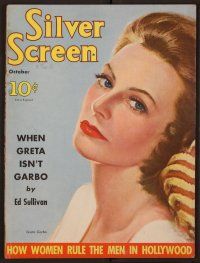 1p087 SILVER SCREEN magazine October 1939 wonderful art of pretty Greta Garbo by Marland Stone!