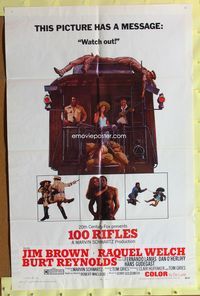 1r004 100 RIFLES style A 1sh '69 Jim Brown, sexy Raquel Welch & Burt Reynolds on back of train!