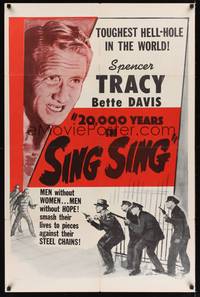 1r009 20,000 YEARS IN SING SING 1sh R56 Bette Davis & Spencer Tracy in the toughest hell-hole!