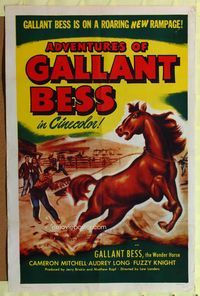 1r017 ADVENTURES OF GALLANT BESS 1sh '48 Cameron Mitchell, cool artwork of the wonder horse!