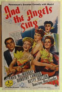 1r034 AND THE ANGELS SING style A 1sh '44 art of Fred MacMurray with Dorothy Lamour & sexy band!
