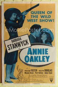 1r039 ANNIE OAKLEY style A 1sh R52 Barbara Stanwyck with rifle is queen of the wild west!