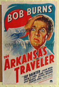 1r047 ARKANSAS TRAVELER style A 1sh '38 great artwork of wacky bug-eyed Bob Burns!