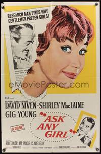 1r050 ASK ANY GIRL 1sh '59 David Niven finds why gentlemen prefer Shirley MacLaine!