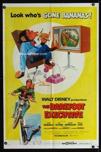 1r065 BAREFOOT EXECUTIVE 1sh '71 Disney, art of Kurt Russell & wacky chimp gone bananas!