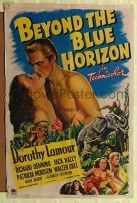 1r077 BEYOND THE BLUE HORIZON style A 1sh '42 artwork of sexy Dorothy Lamour & Richard Denning!
