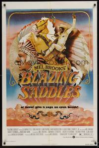 1r099 BLAZING SADDLES 1sh '74 classic Mel Brooks western, art of Cleavon Little by John Alvin!