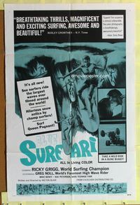1r104 BLUE SURFARI 1sh '69 cool artwork of surfers, Ricky Grigg, dune buggy!