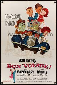 1r109 BON VOYAGE 1sh '62 Walt Disney, Fred MacMurray, Jane Wyman, great wacky art!
