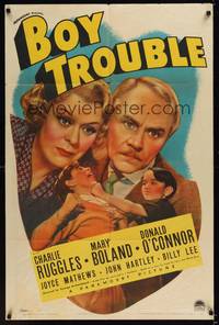 1r116 BOY TROUBLE style A 1sh '39 Charlie Ruggles, wild image of child beating up woman!