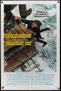 1r117 BREAKHEART PASS style B 1sh '76 cool art of Charles Bronson by Mort Kunstler!