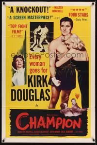 1r138 CHAMPION 1sh R55 boxer Kirk Douglas with Marilyn Maxwell, boxing classic!