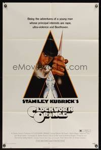 1r153 CLOCKWORK ORANGE rated R 1sh '72 Stanley Kubrick classic, Castle art of Malcolm McDowell!