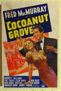 1r155 COCOANUT GROVE style A 1sh '38 great artwork of Fred MacMurray & pre-Ozzie Harriet Hilliard!