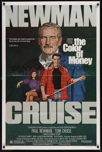 1r156 COLOR OF MONEY 1sh '86 Robert Tanenbaum artwork of Paul Newman & Tom Cruise playing pool!