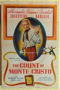 1r163 COUNT OF MONTE CRISTO 1sh R48 cool image of Robert Donat as Edmond Dantes!