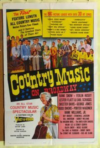 1r164 COUNTRY MUSIC ON BROADWAY 1sh '64 first feature length all country picture, Hank Williams!