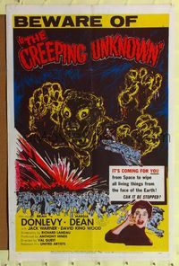 1r167 CREEPING UNKNOWN 1sh '56 art of wacky creature who's coming to wipe out all living things!