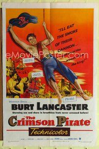 1r169 CRIMSON PIRATE 1sh '52 great image of barechested Burt Lancaster swinging on rope!