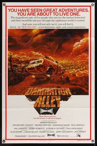 1r172 DAMNATION ALLEY 1sh '77 Jan-Michael Vincent, artwork of cool vehicle by Paul Lehr!