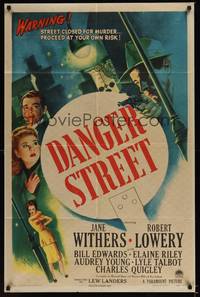 1r174 DANGER STREET style A 1sh '47 Jane Withers, warning, street closed for murder!