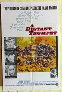 1r206 DISTANT TRUMPET 1sh '64 cool art of Troy Donahue vs. Indians by Frank McCarthy!