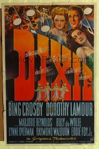 1r207 DIXIE style A 1sh '43 art of Bing Crosby, sexy Dorothy Lamour, Marjorie Reynolds!