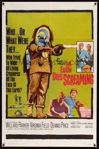 1r220 EARTH DIES SCREAMING 1sh '64 Terence Fisher sci-fi, wacky monster, who or what were they?