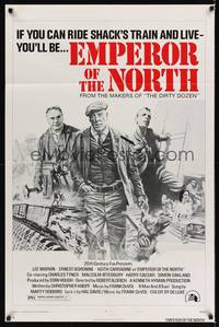 1r225 EMPEROR OF THE NORTH POLE style B 1sh '73 Lee Marvin, Ernest Borgnine, cool action art!