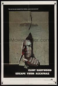 1r235 ESCAPE FROM ALCATRAZ 1sh '79 cool artwork of Clint Eastwood busting out by Lettick!