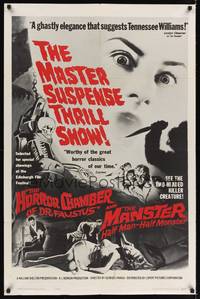 1r240 EYES WITHOUT A FACE/MANSTER 1sh '62 horror double-bill, the master suspense thrill show!