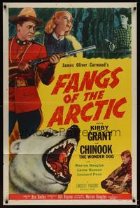 1r243 FANGS OF THE ARCTIC 1sh '53 cool image of Mountie Kirby Grant w/rifle, polar bear!