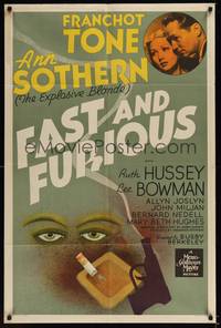 1r247 FAST & FURIOUS 1sh '39 Franchot Tone, Ann Sothern, cool film noir artwork!