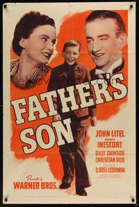 1r249 FATHER'S SON 1sh '41 John Litel, Frieda Inescort, Billy Dawson & Scotty Beckett!