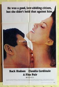 1r256 FINE PAIR 1sh '69 romantic super close up of Rock Hudson & sexy Claudia Cardinale!