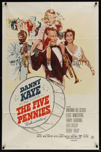 1r262 FIVE PENNIES 1sh '59 great artwork of Danny Kaye, Louis Armstrong & Barbara Bel Geddes!