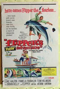 1r268 FLIPPER'S NEW ADVENTURE 1sh '64 Flipper the fearless is more fin-tastic than ever!
