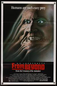 1r289 FROM BEYOND 1sh '86 H.P. Lovecraft, wild sci-fi horror image, humans are such easy prey!