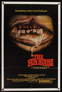 1r292 FUNHOUSE 1sh '81 Tobe Hooper, creepy close up of drooling mouth with nasty teeth!