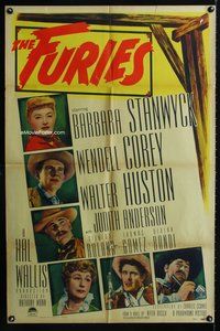 1r293 FURIES 1sh '50 Barbara Stanwyck, Wendell Corey, Walter Huston, Anthony Mann directed!